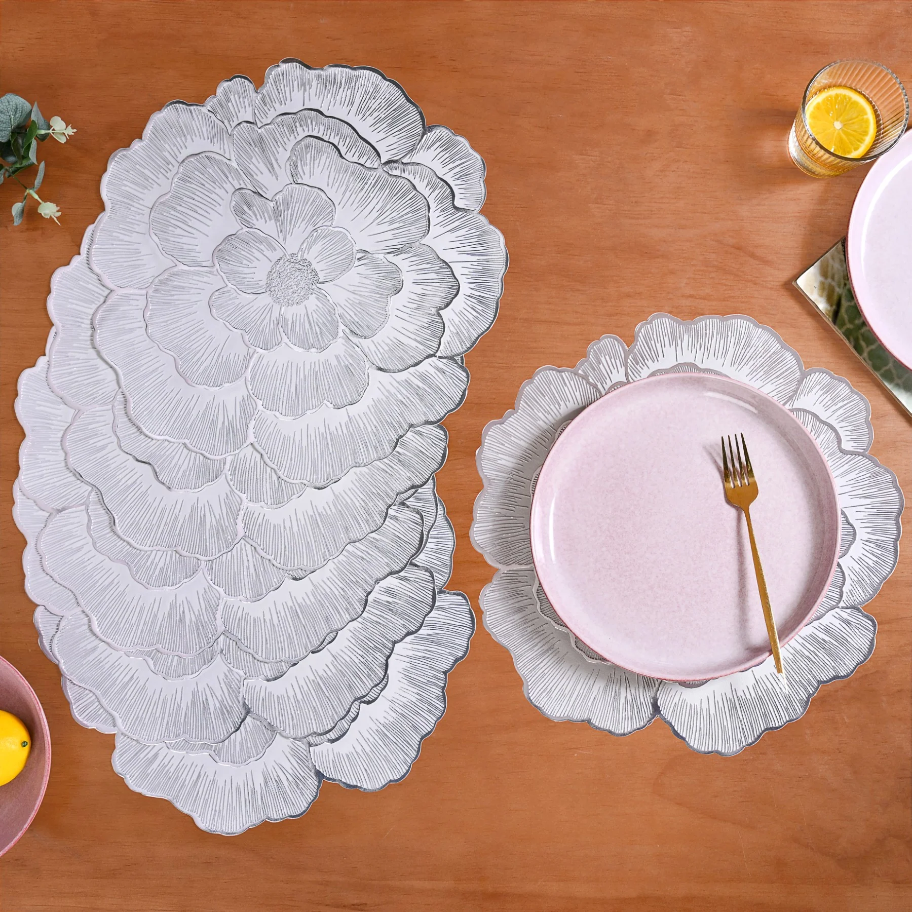 Silver And White Blooming Base Placemats Set Of 6 - Image 2