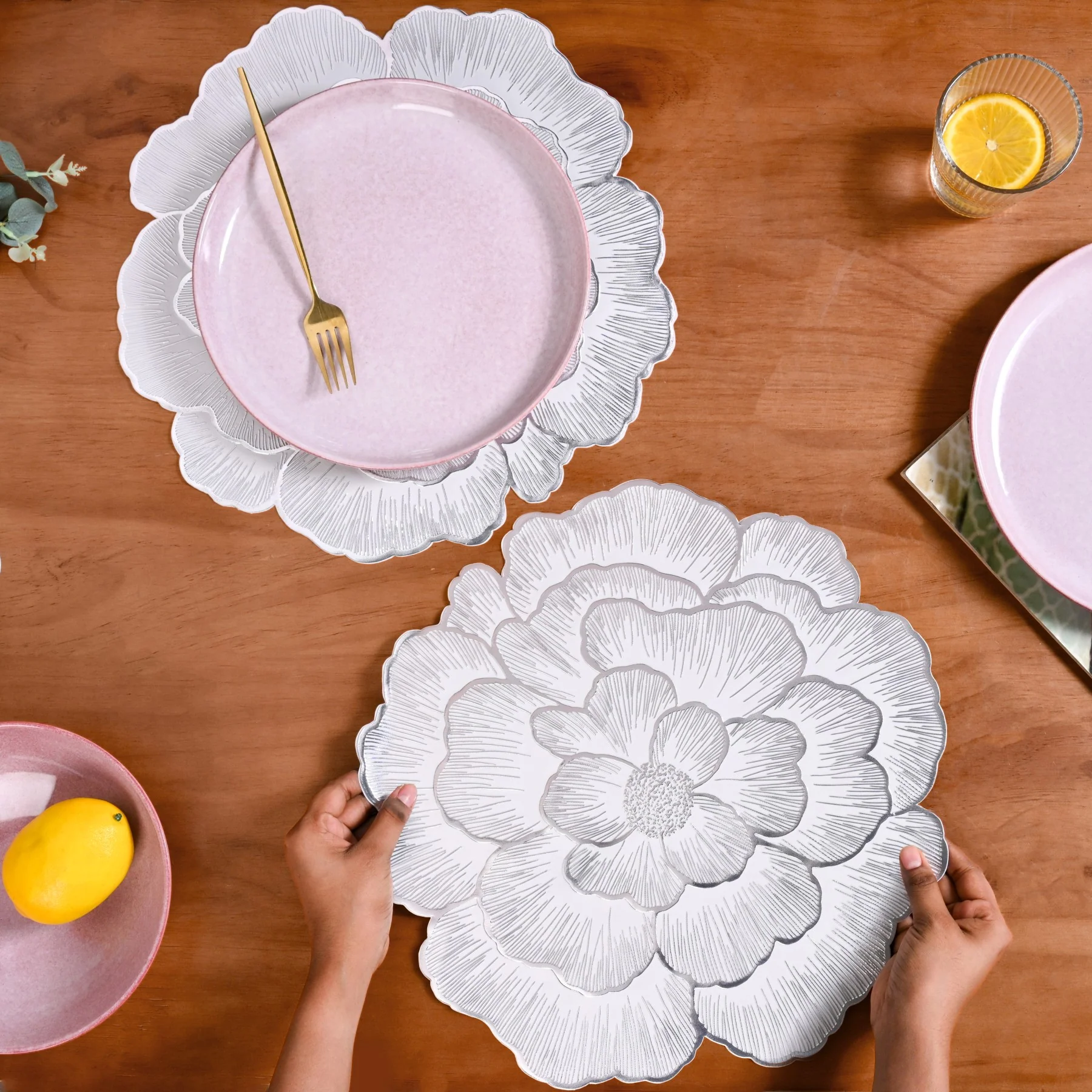 Silver And White Blooming Base Placemats Set Of 6 - Image 3