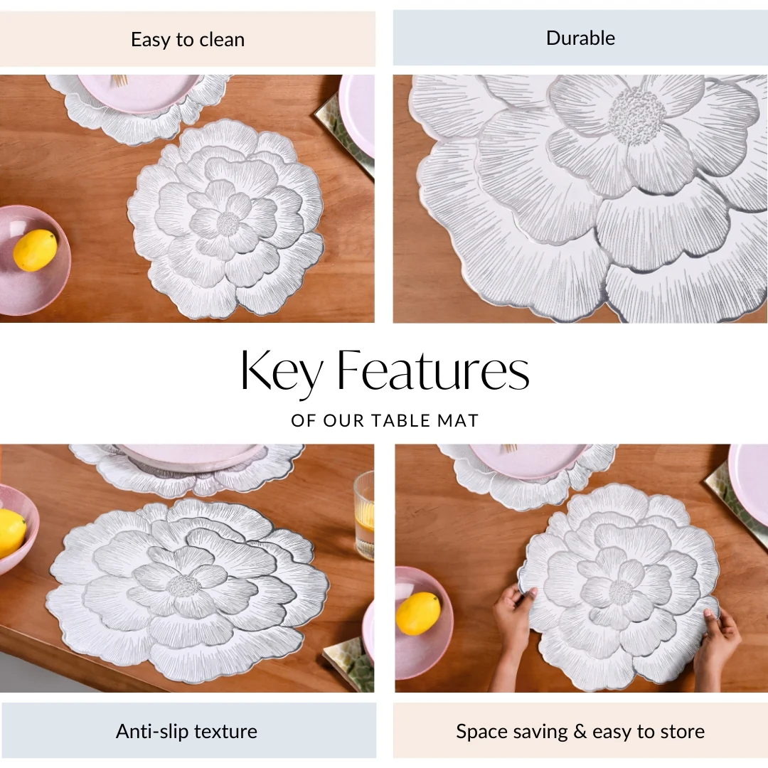 Silver And White Blooming Base Placemats Set Of 6 - Image 5
