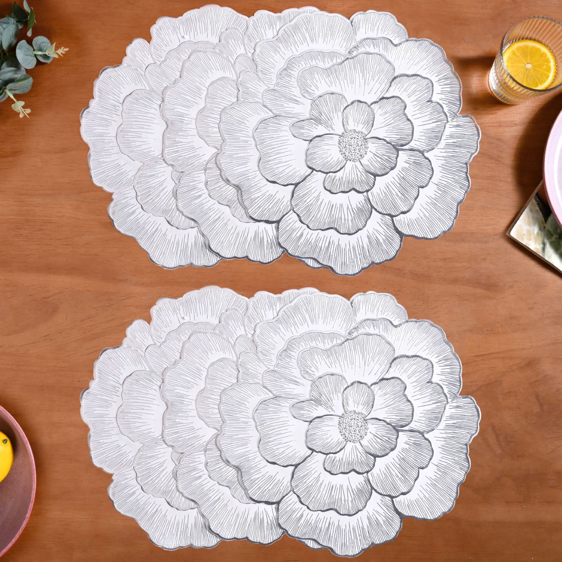Silver And White Blooming Base Placemats Set Of 6 - Image 7