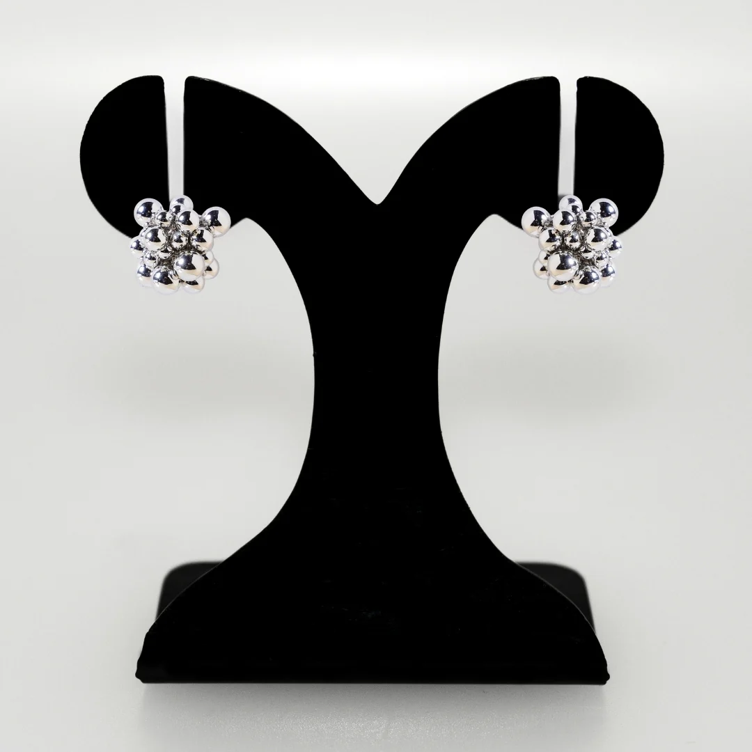 Silver Bold Beaded Cluster Earrings - Image 6