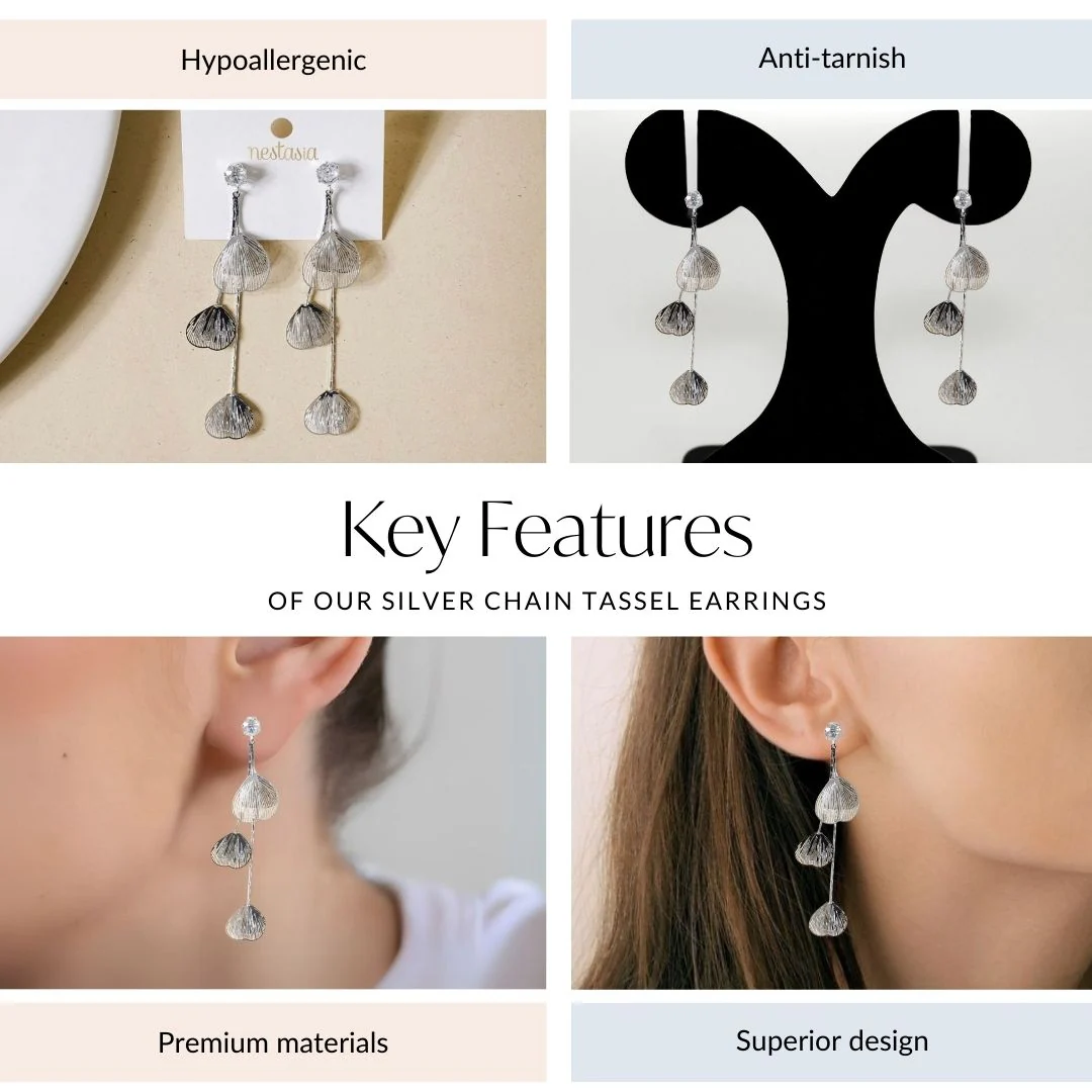 Silver Chain Tassel Earrings - Image 4