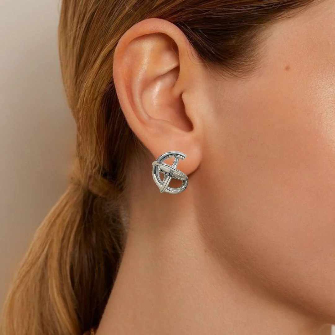 Silver Circle Fusion Drop Earrings - Image 2