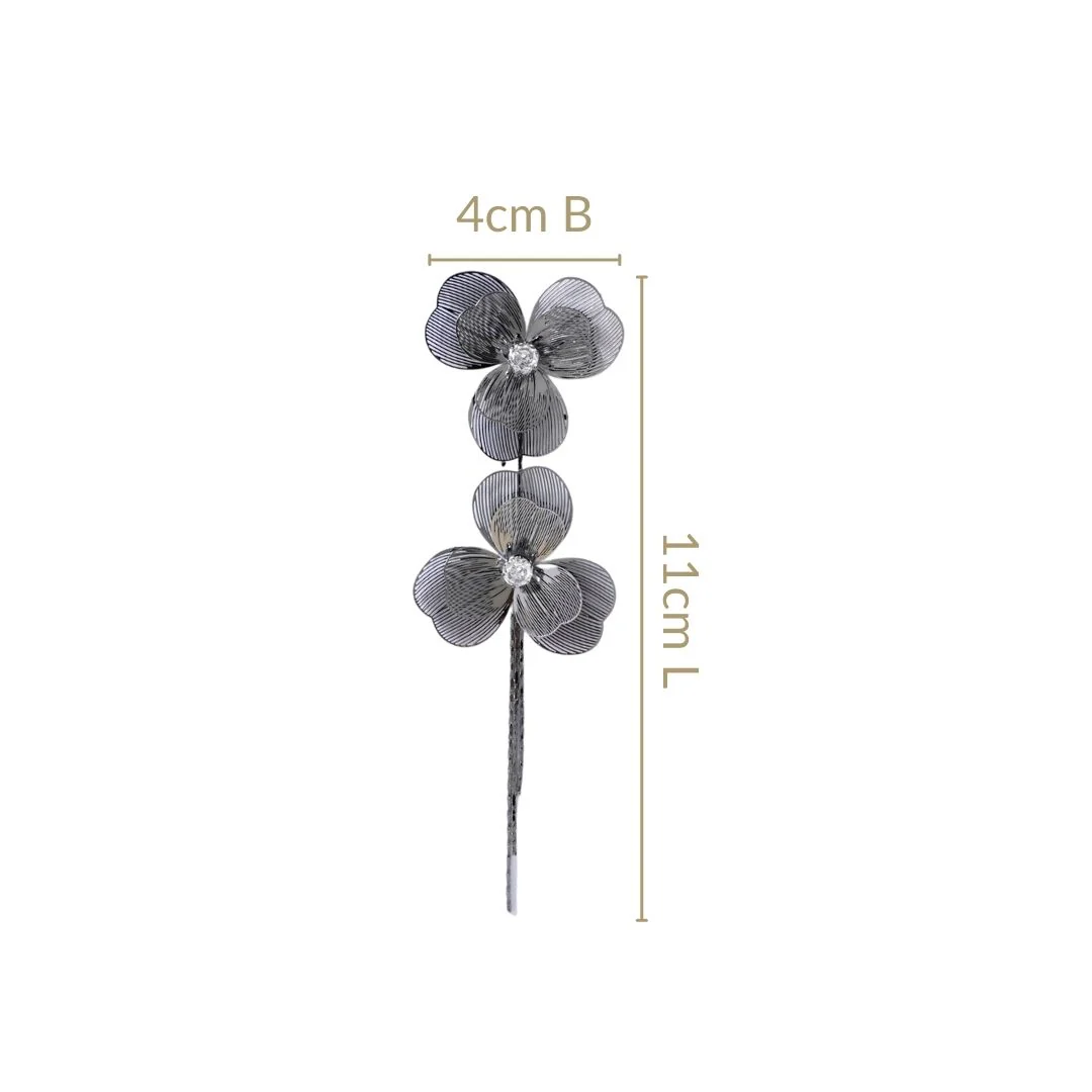 Silver Flower Tassel Stone Earrings - Image 3