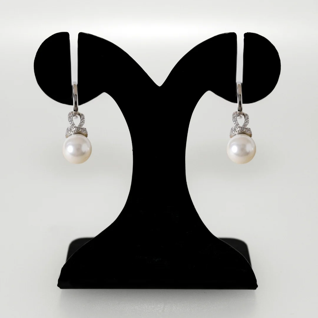 Silver Halo Pearl Drop Earrings - Image 6