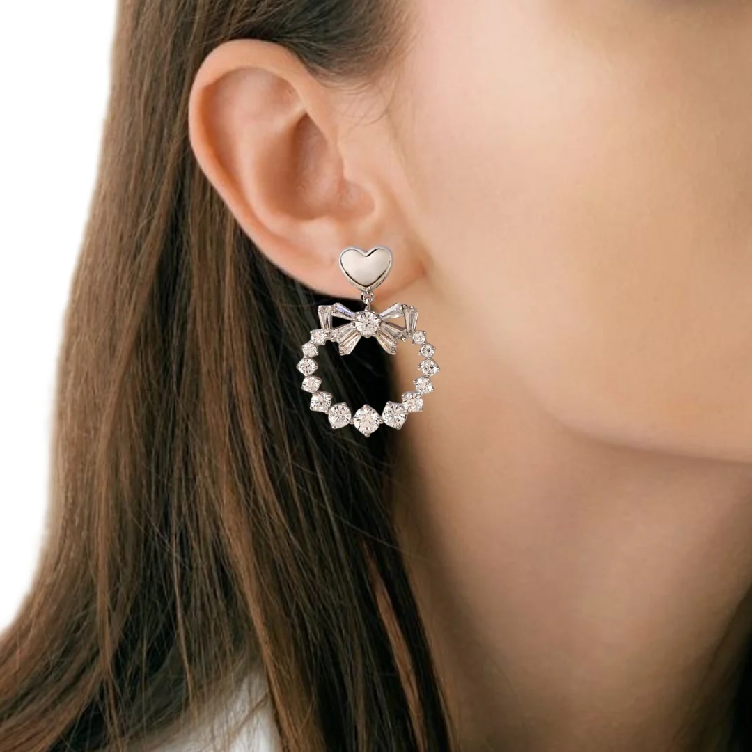 Silver Heart Wreath Dangler Earrings - Image 5