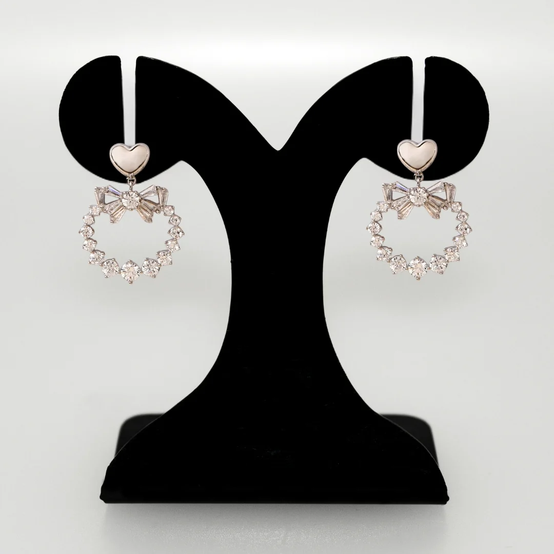 Silver Heart Wreath Dangler Earrings - Image 6