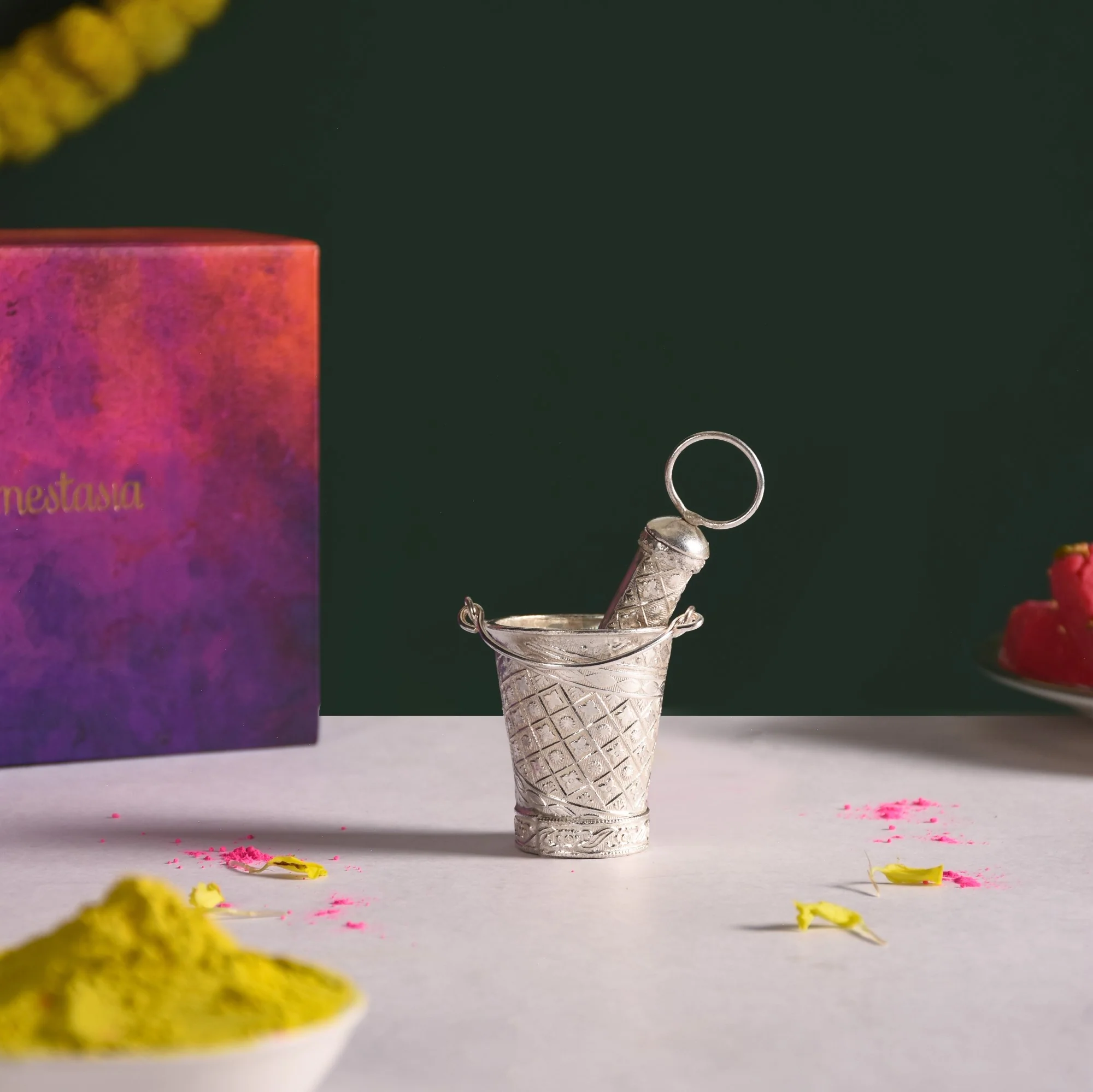 Silver Holi Mini Pichkari And Bucket Set Of 2 With Gift Box - Image 10