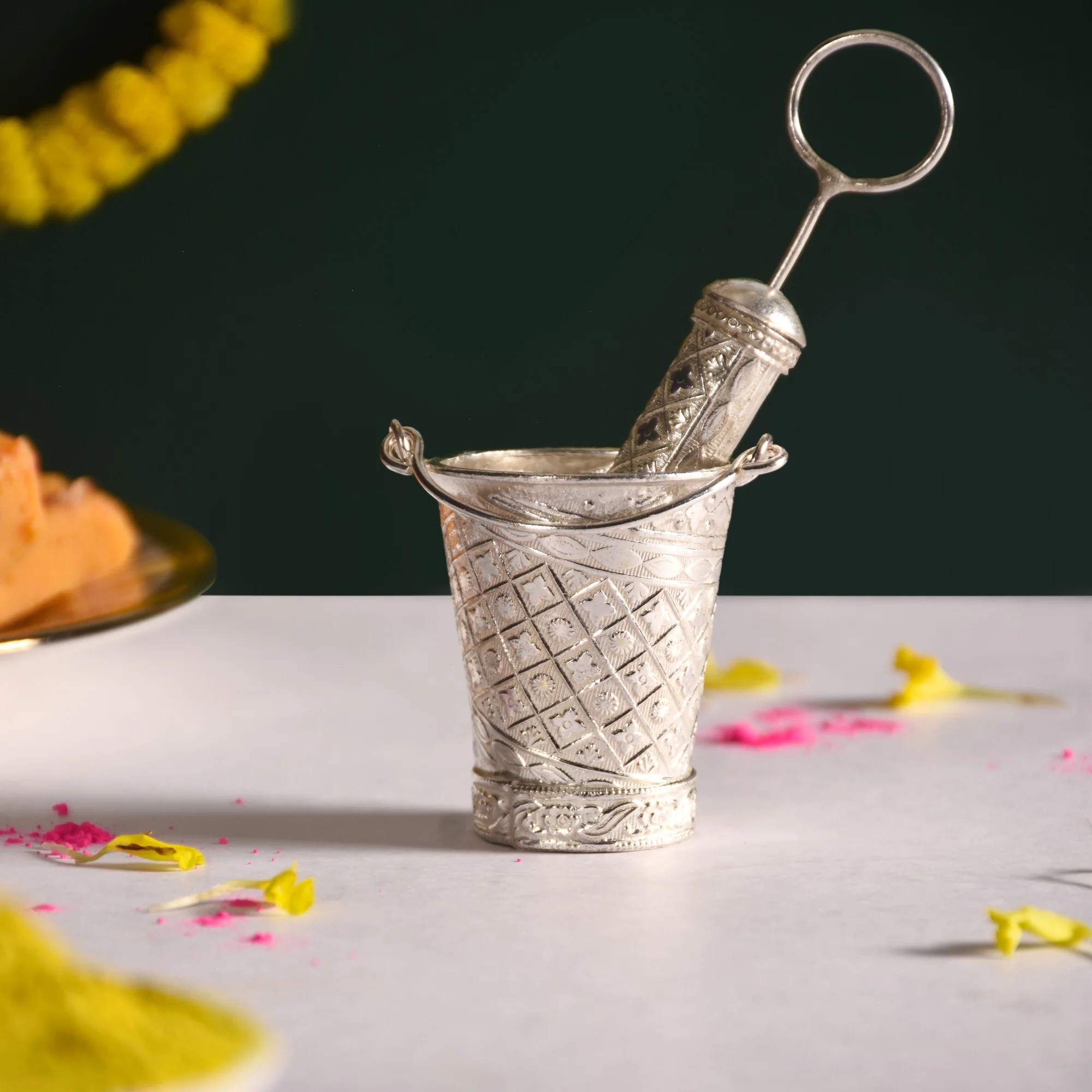 Silver Holi Mini Pichkari And Bucket Set Of 2 With Gift Box - Image 9