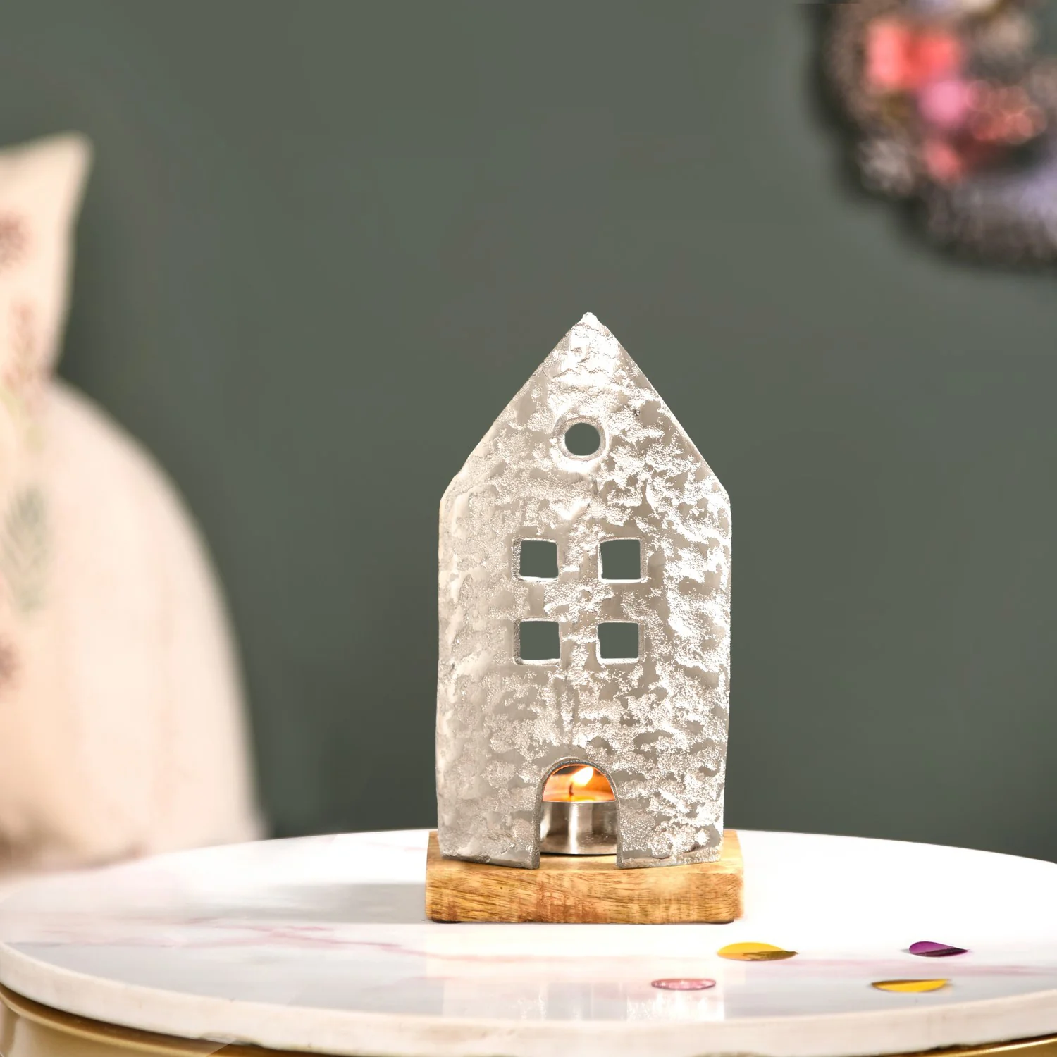 Silver Sea House Tea Light Candle Holder - Image 2