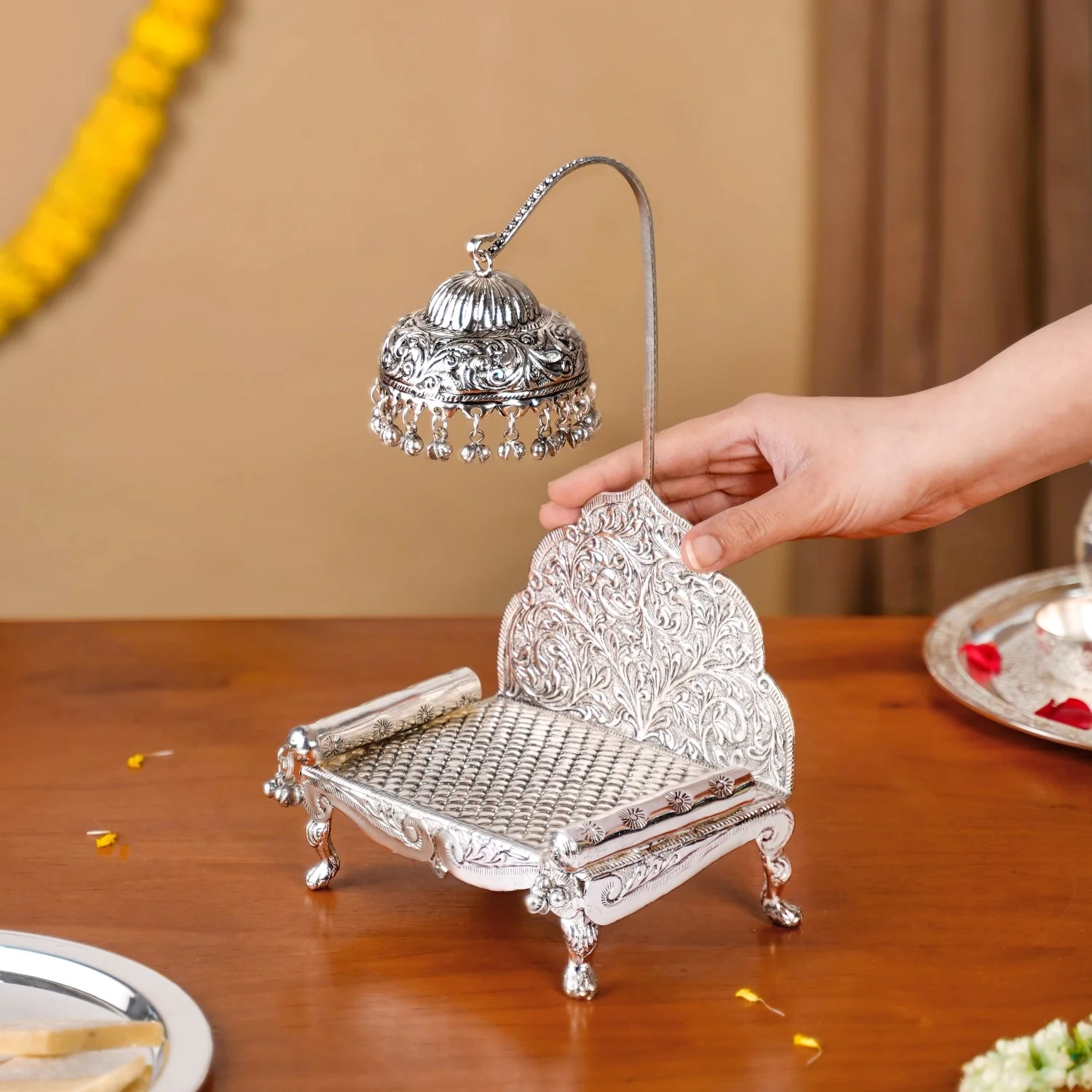 Silver Singhasan With Detachable Chatra - Image 2