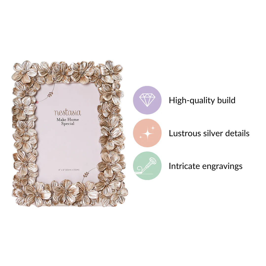 Silver Table Photo Frame With Flowers 8"x6.5" - Image 4