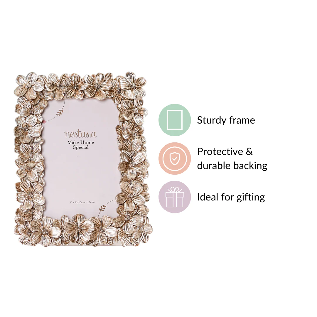 Silver Table Photo Frame With Flowers 8"x6.5" - Image 5