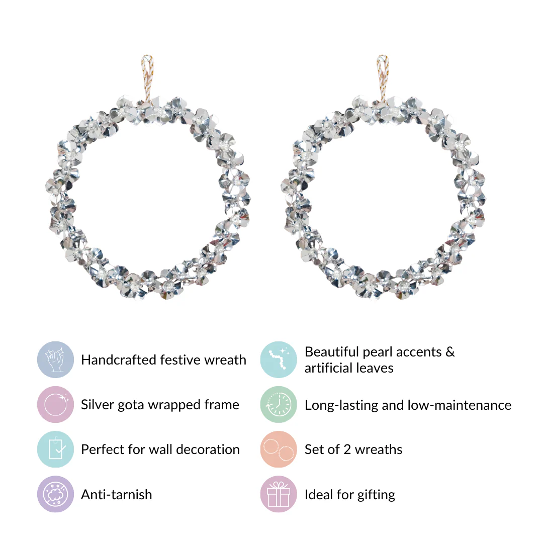 Silver Wreath Wall Decor With Pearls Set Of 2 8 Inch - Image 4