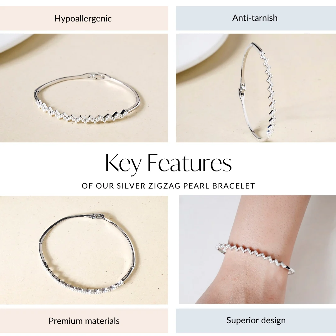Silver Zigzag Pearl Bracelet - Image 4