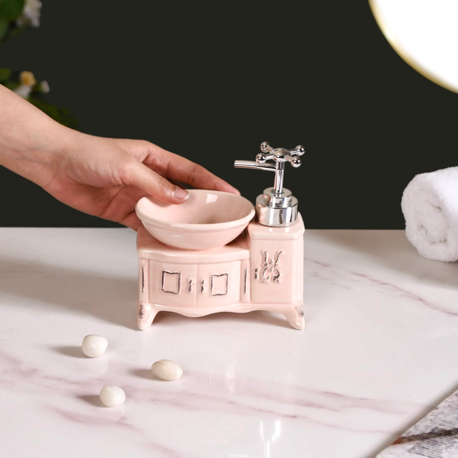 Sink With Tap Ceramic Soap Dispenser Peach - Image 4
