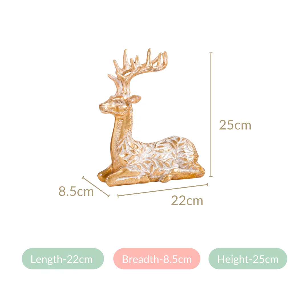Sitting Deer Carved Showpiece Gold - Image 5