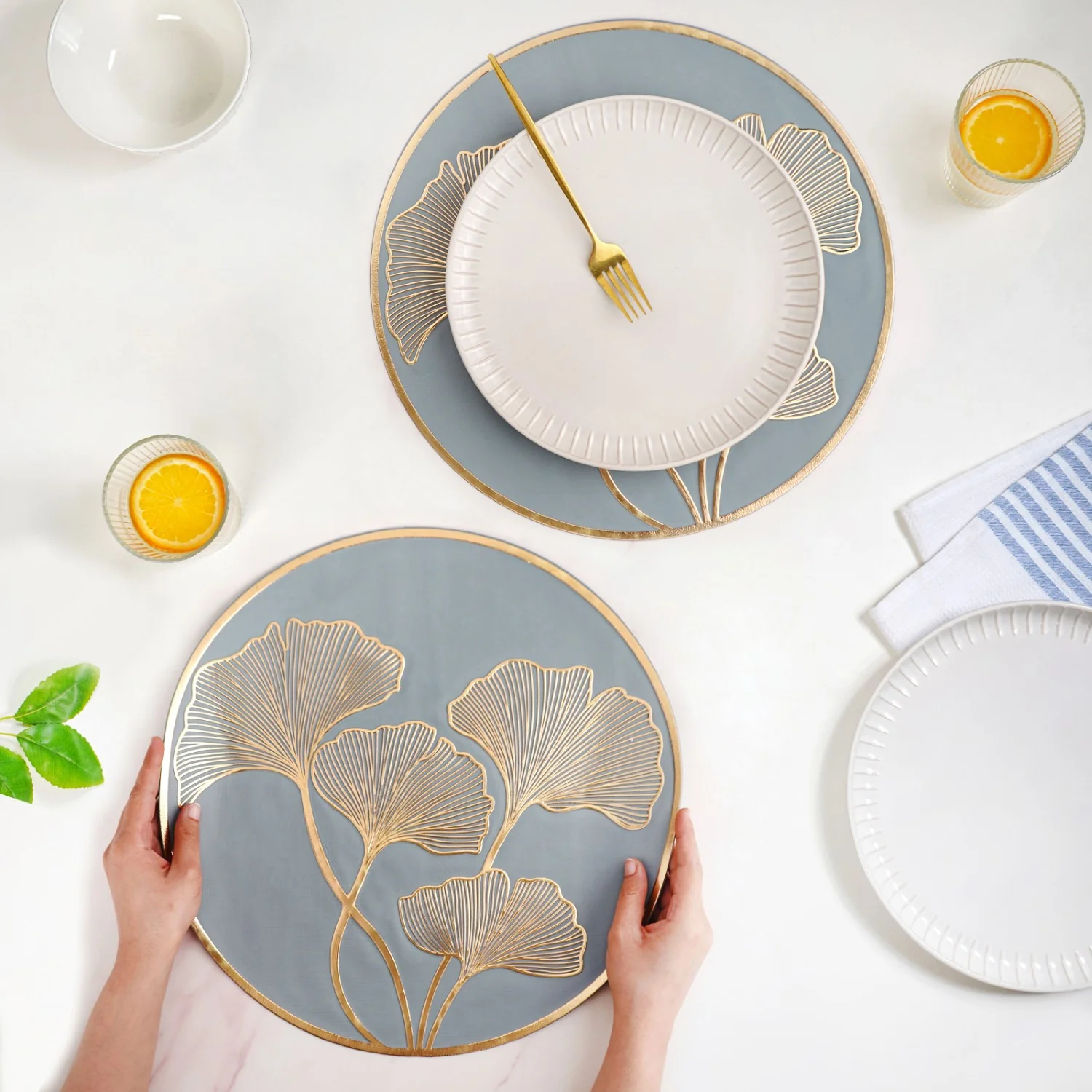 Slate Grey Ginkgo Placemats Set Of 6 - Image 2