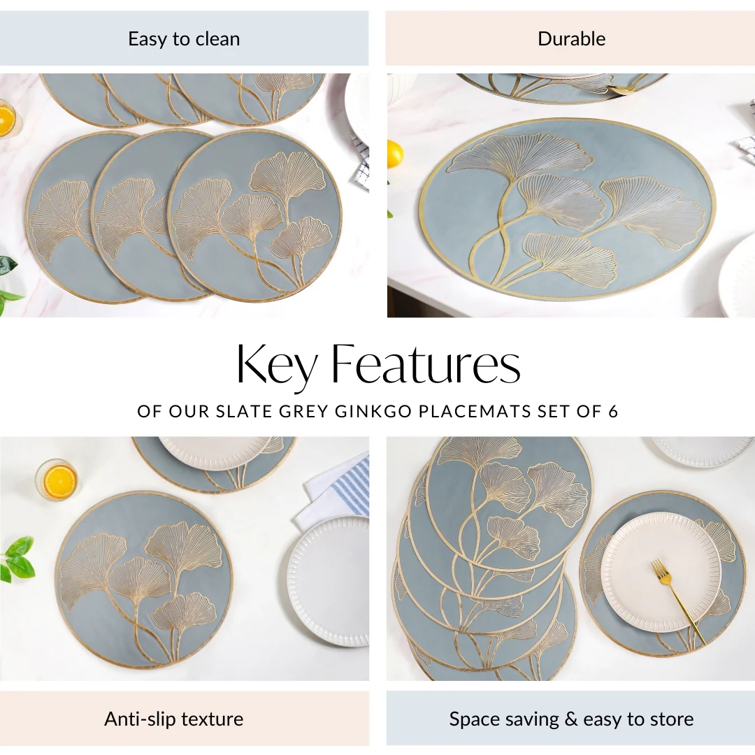 Slate Grey Ginkgo Placemats Set Of 6 - Image 5