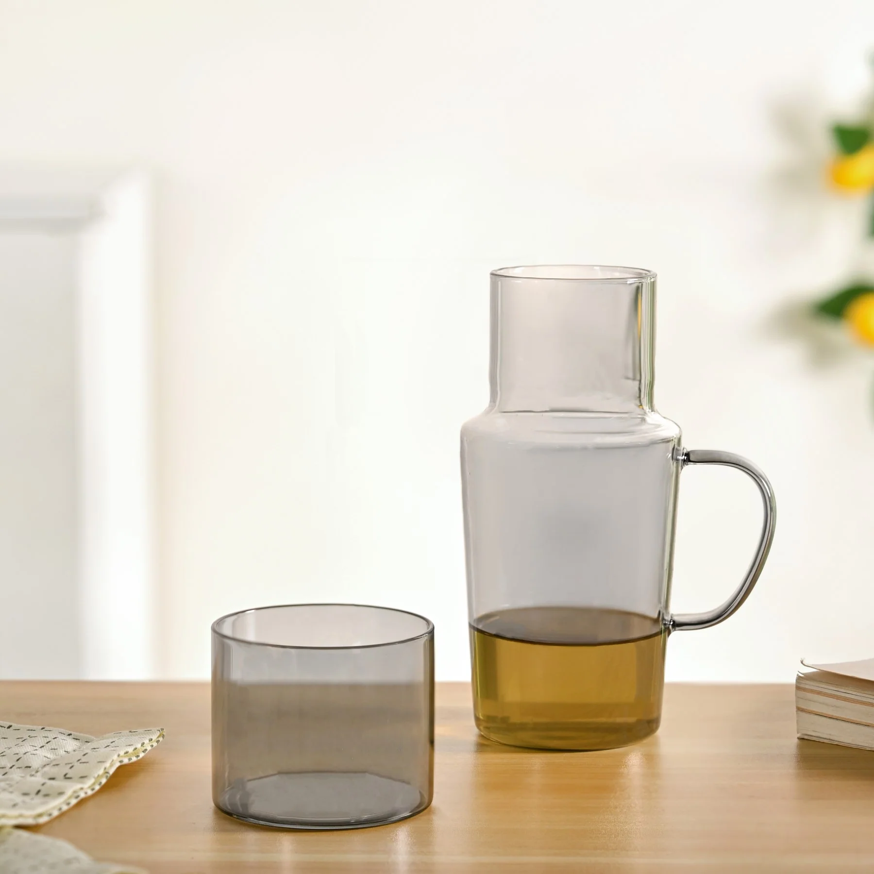 Sleek Black Tinted Bedside Carafe Set With Tumbler And Jug - Image 3