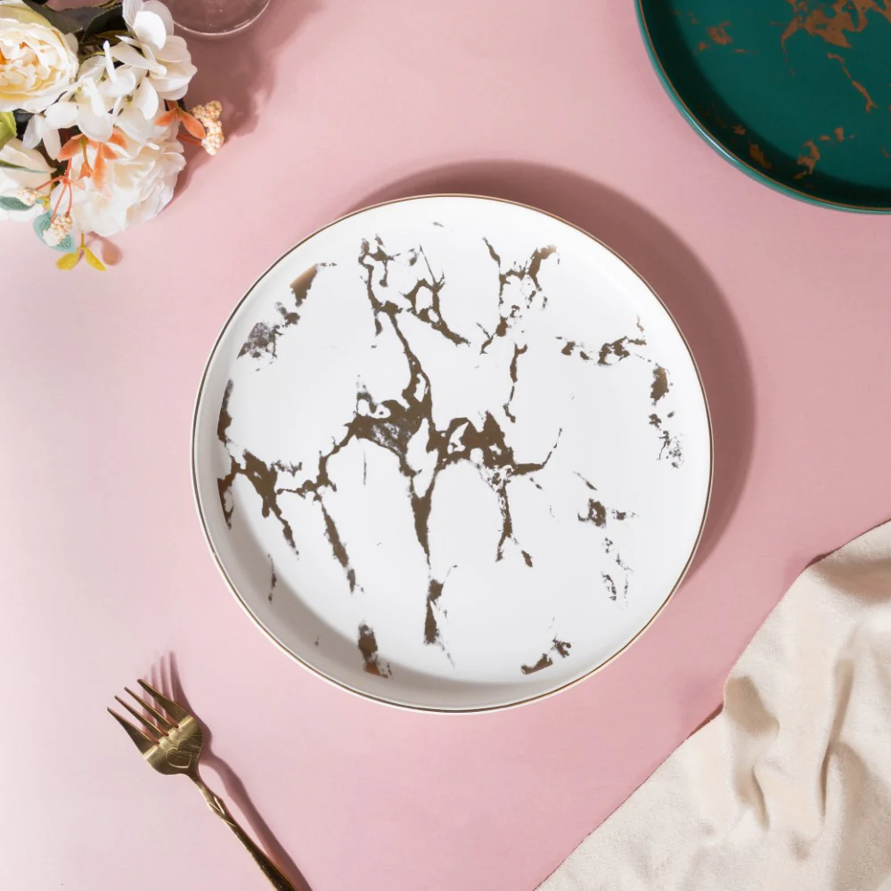 Sleek Marble Dinner Plate White 10 Inch - Image 4