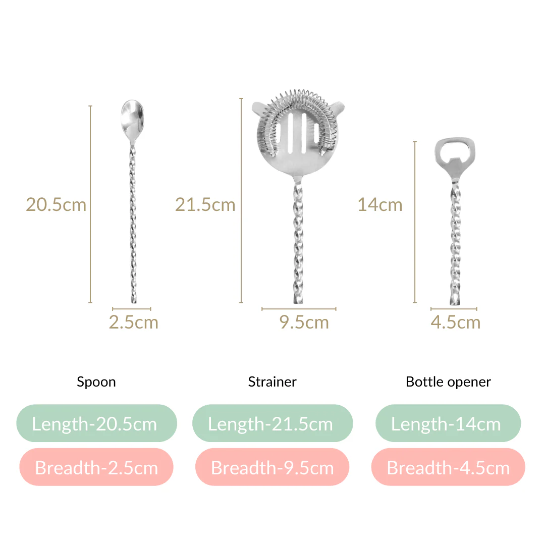 Sleek Stainless Steel Mixology Bar Tool Set Of 6 - Image 4