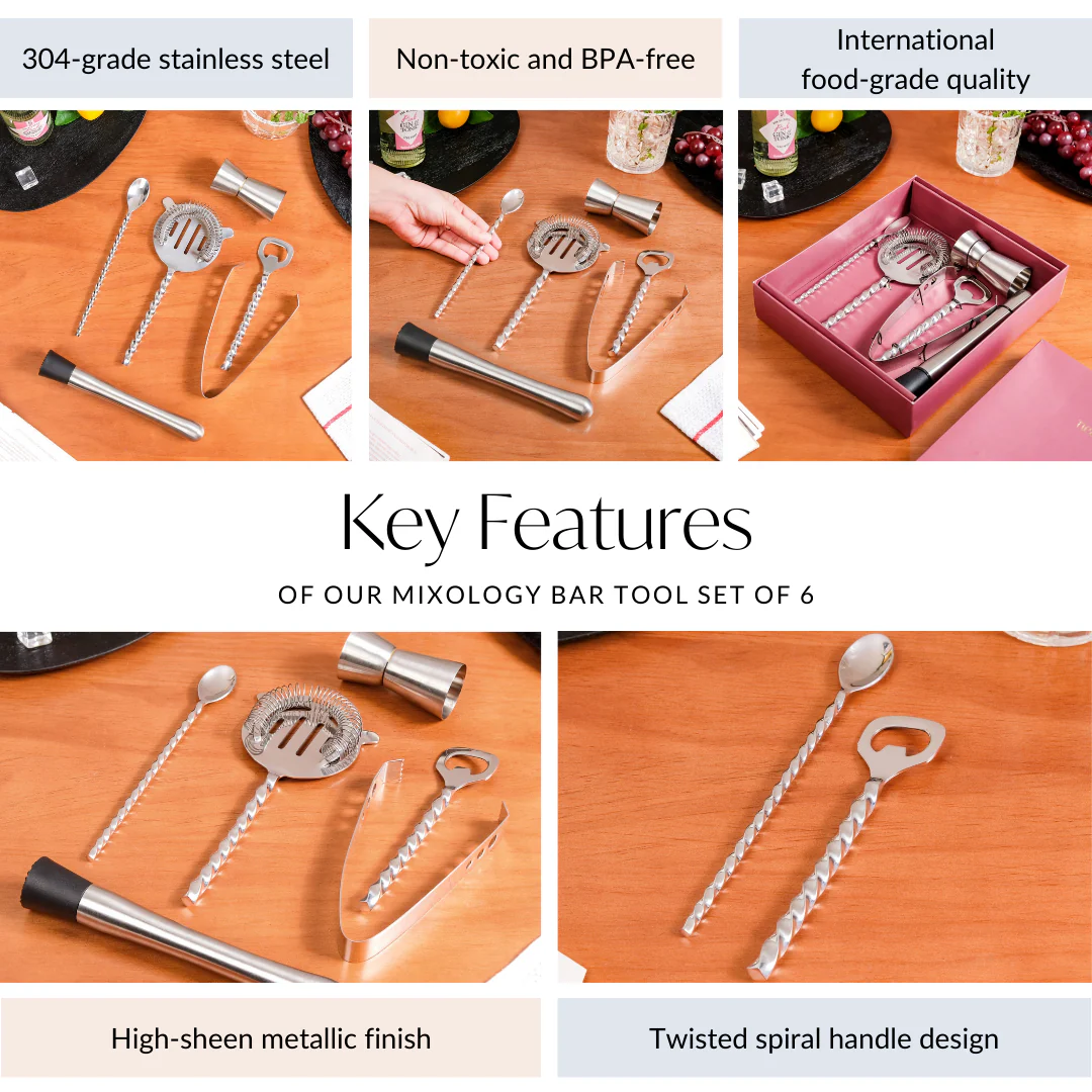 Sleek Stainless Steel Mixology Bar Tool Set Of 6 - Image 6
