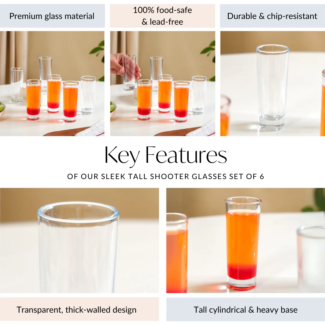 Sleek Tall Shooter Glasses Set Of 6 65ml - Image 5