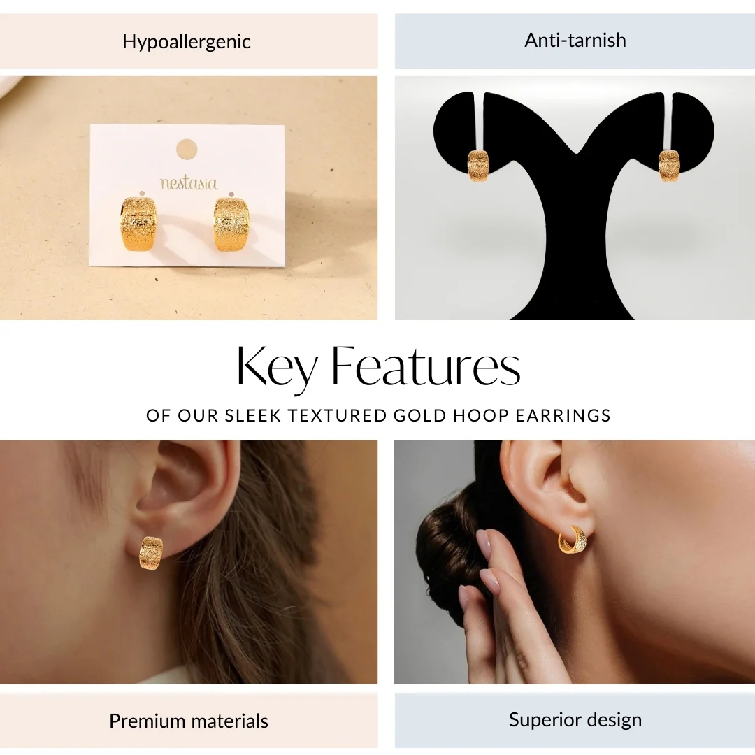 Sleek Textured Gold Hoop Earrings - Image 5