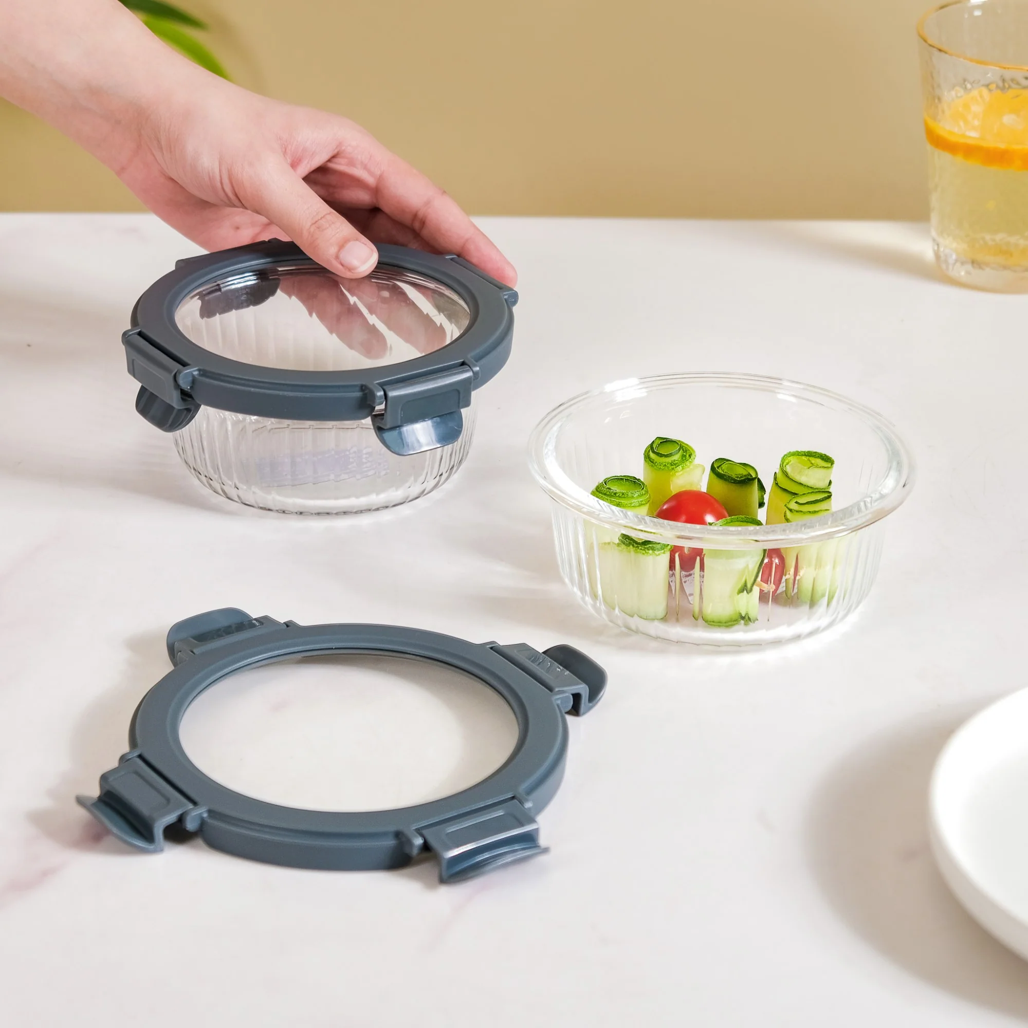 Small Airtight Glass Storage Containers Set Of 2 Fluted 400ml - Image 3