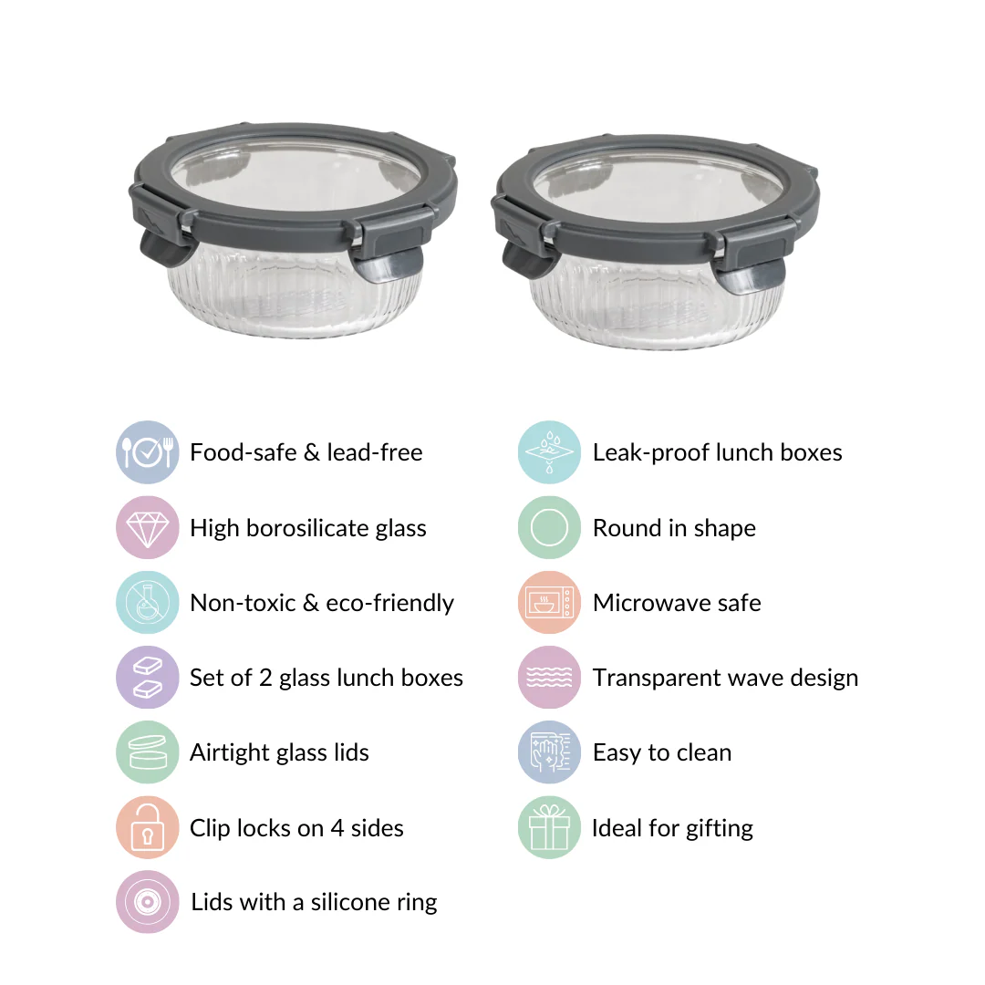 Small Airtight Glass Storage Containers Set Of 2 Fluted 400ml - Image 4
