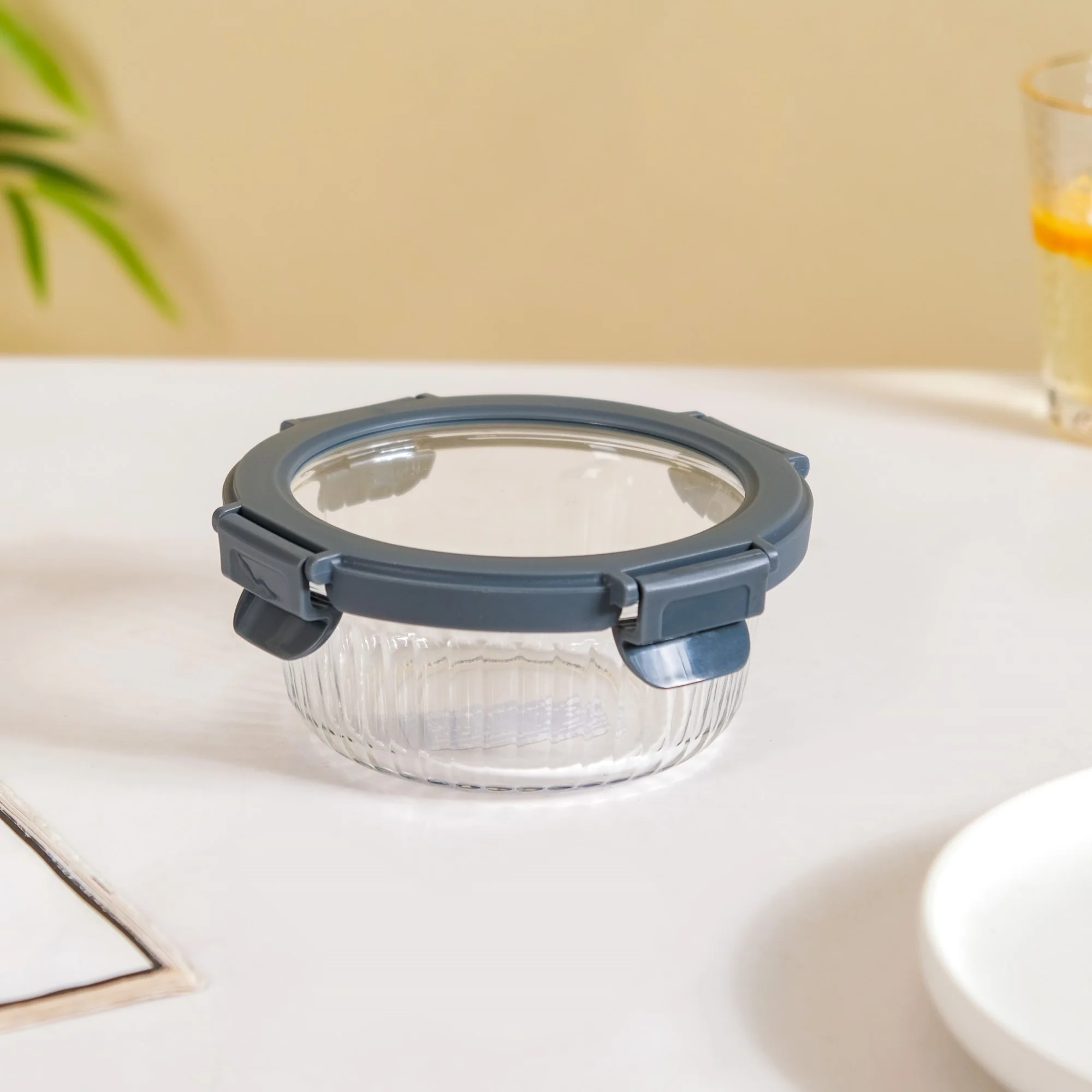Small Airtight Glass Storage Containers Set Of 2 Fluted 400ml - Image 6