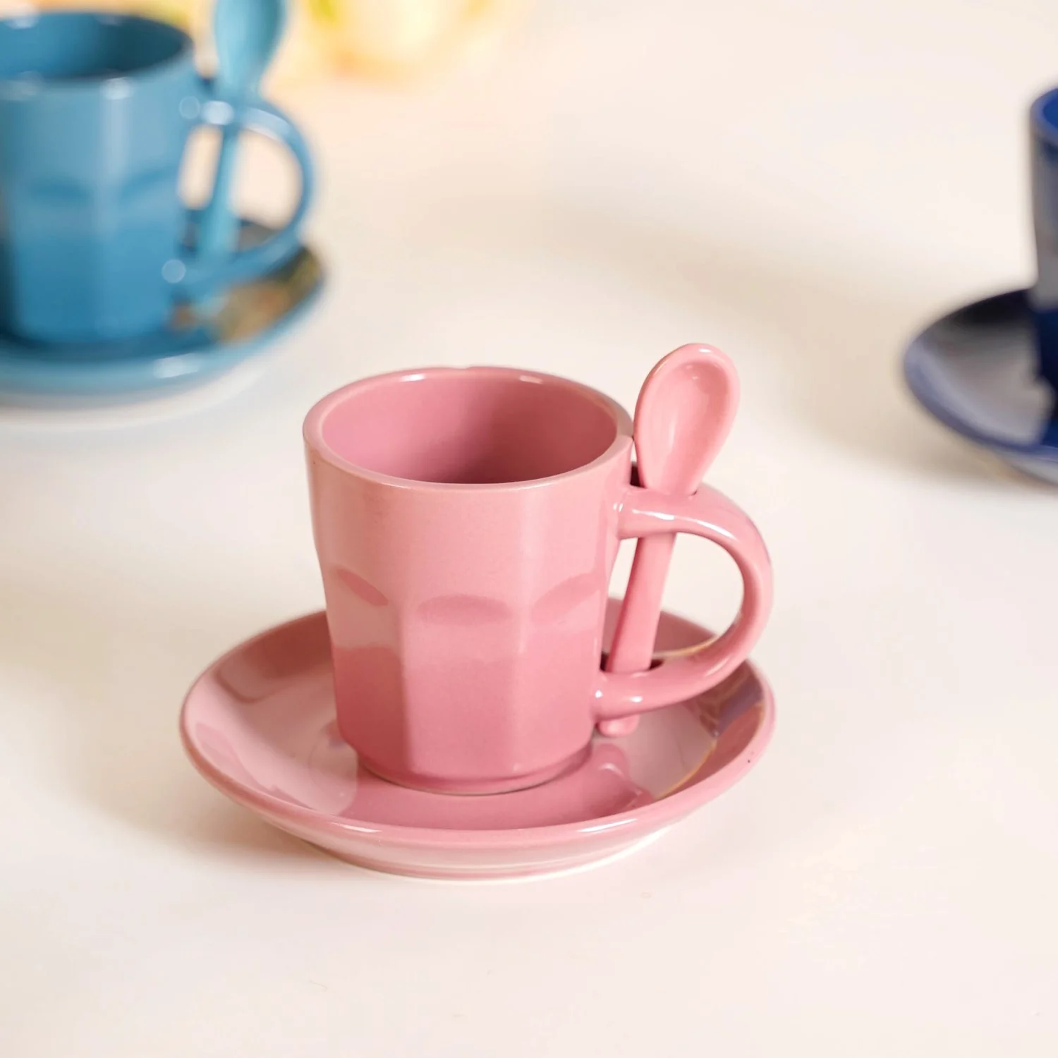 Small Espresso Tea Cup With Saucer And Spoons Set Of 6 Multicolour 100ml - Image 10