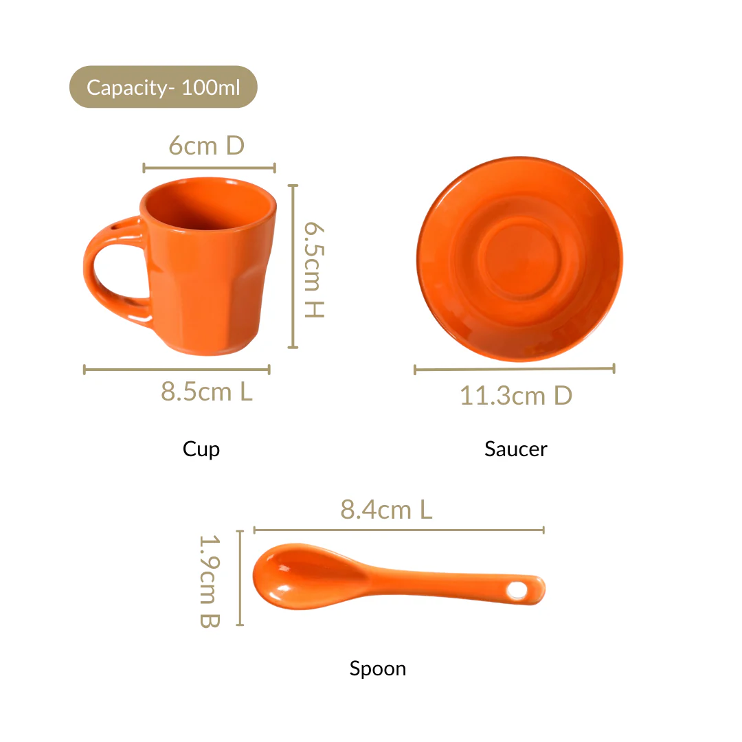 Small Espresso Tea Cup With Saucer And Spoons Set Of 6 Multicolour 100ml - Image 5