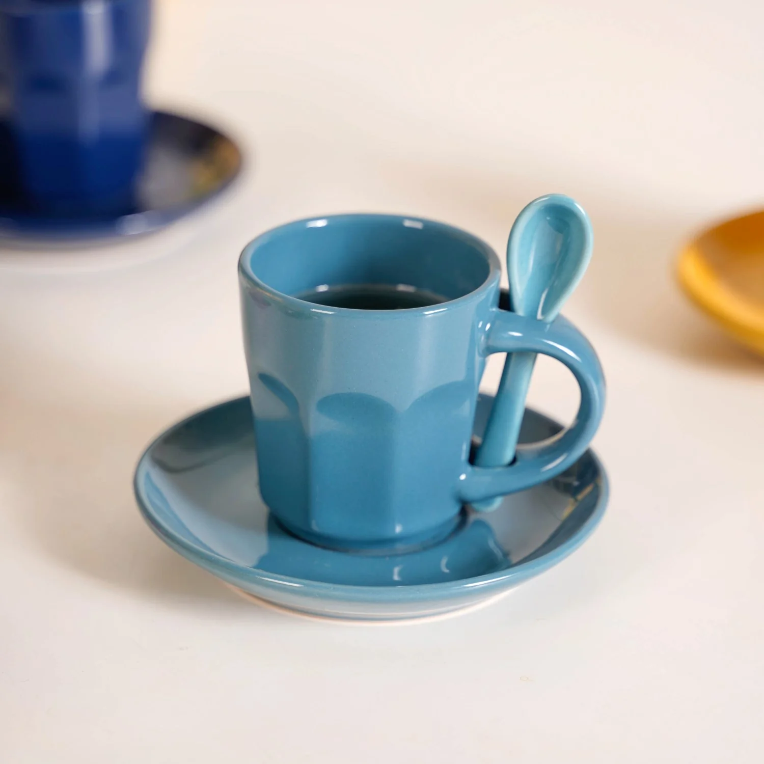 Small Espresso Tea Cup With Saucer And Spoons Set Of 6 Multicolour 100ml - Image 7