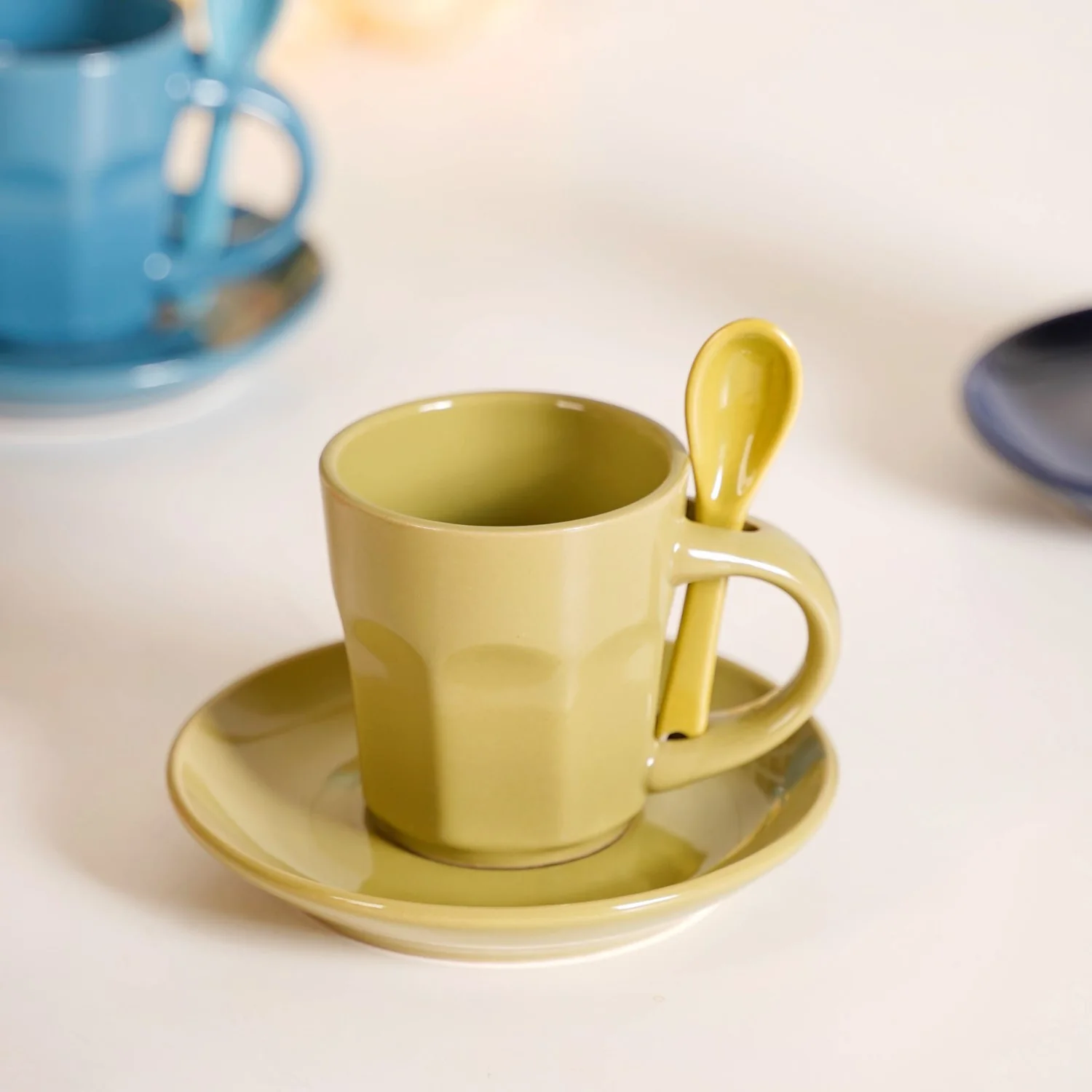 Small Espresso Tea Cup With Saucer And Spoons Set Of 6 Multicolour 100ml - Image 9