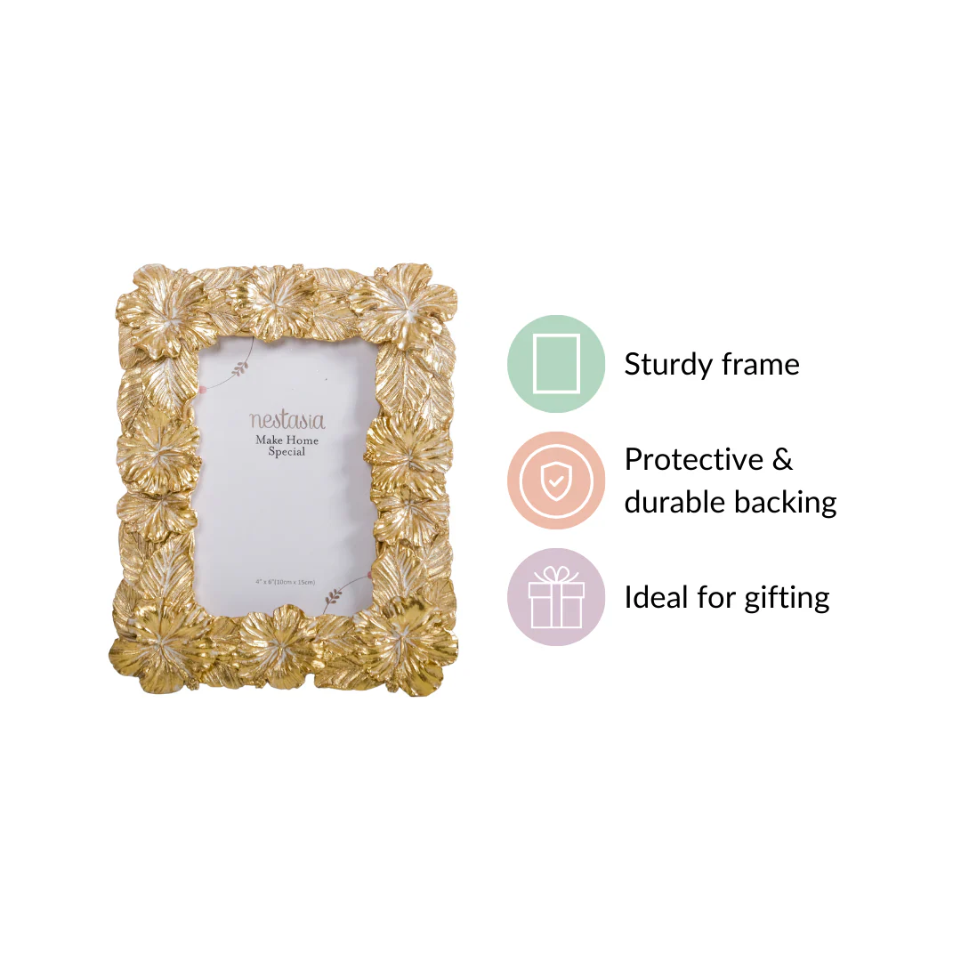 Small Hibiscus Photo Frame Gold 8.5"x6.5" - Image 4