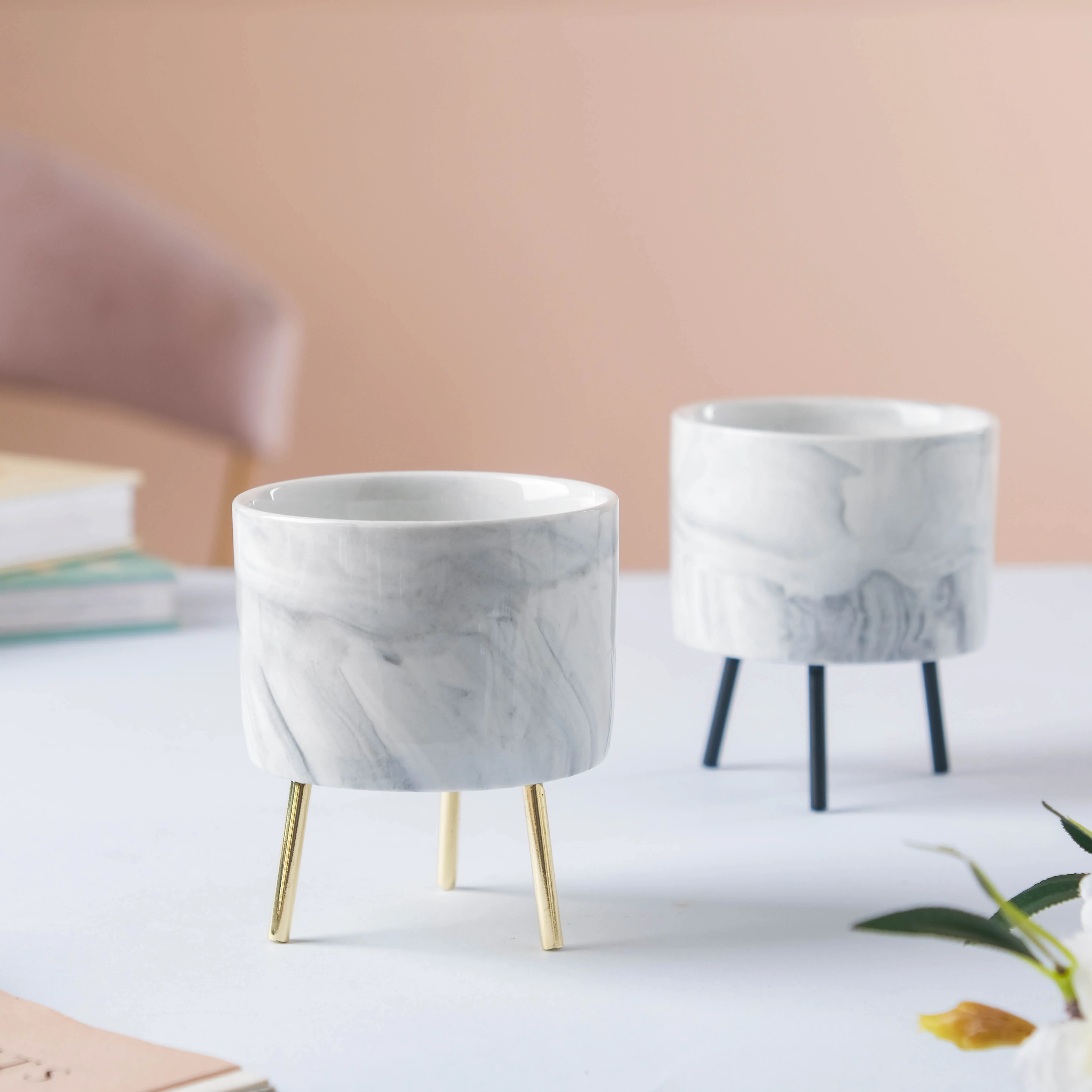 Small Marble Ceramic Indoor Planter - Image 6