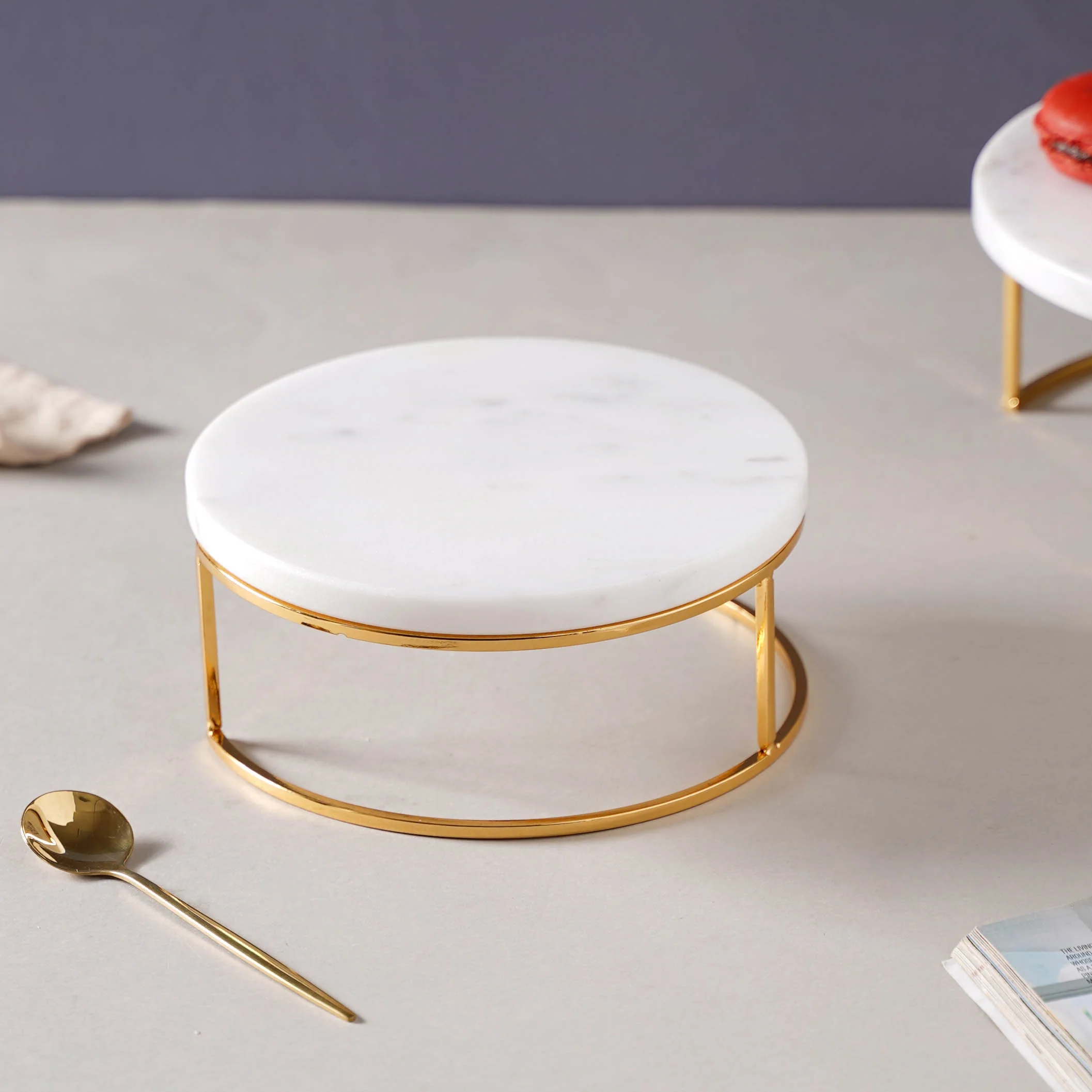 Small Round Marble Tray With Metal Stand - Image 5