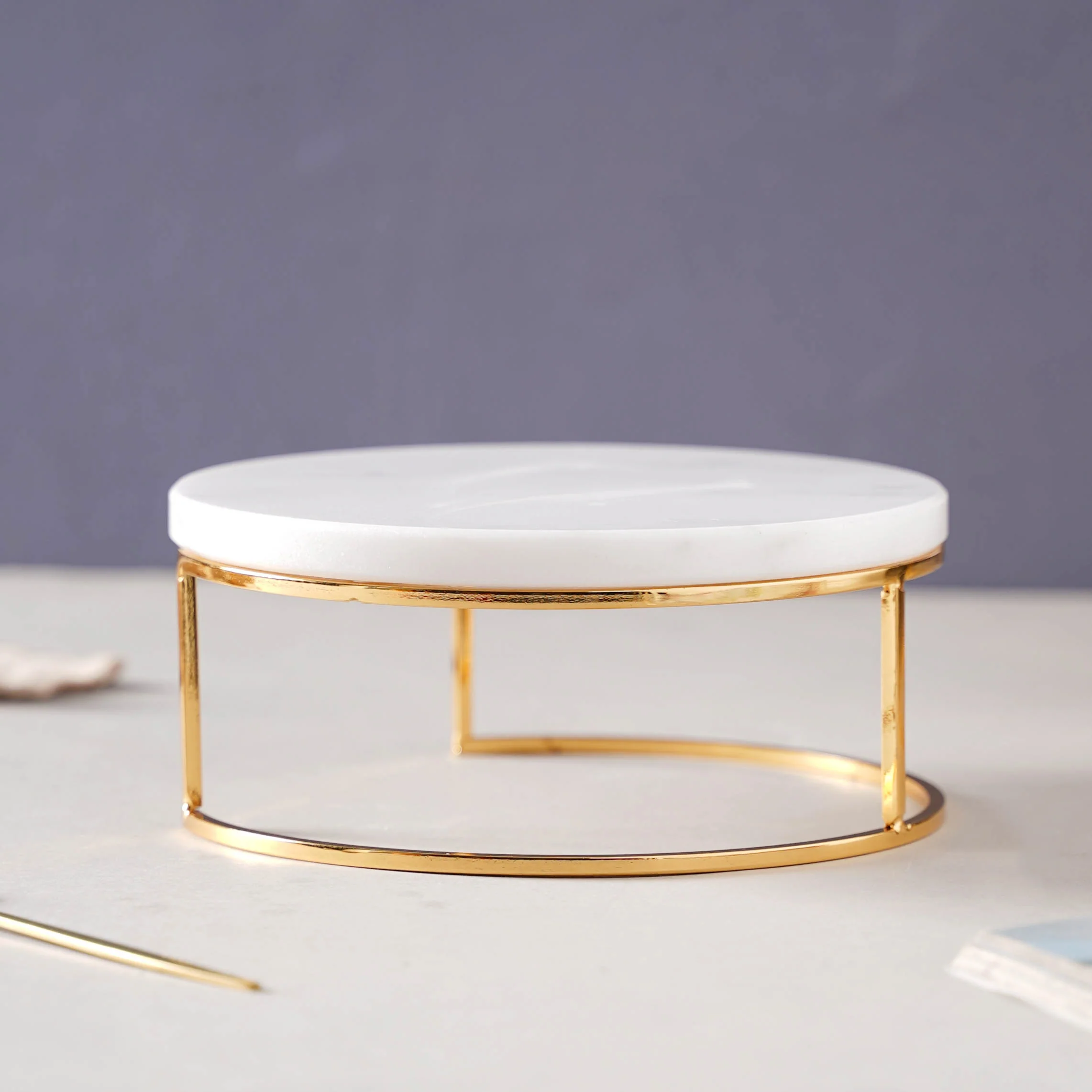 Small Round Marble Tray With Metal Stand - Image 6