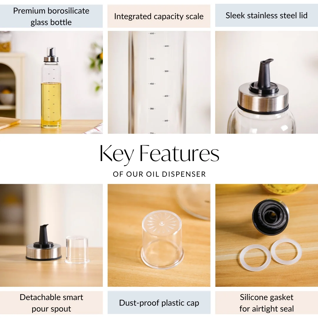 Smart Pour Glass Oil And Vinegar Bottle With Stainless Steel Lid 750ml - Image 5