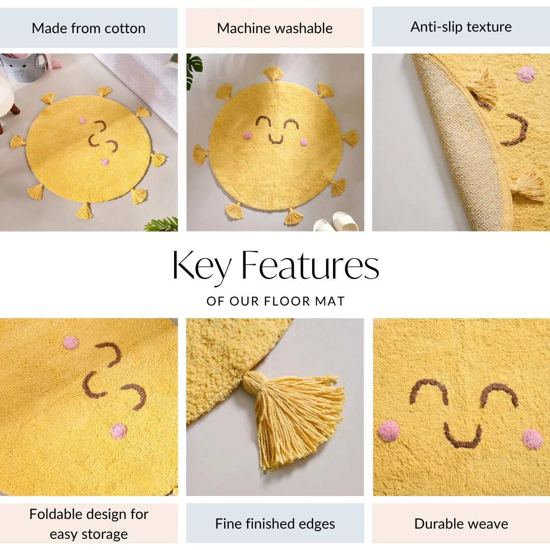 Smiley Sunshine Cotton Anti Slip Round Floor Mat 73cm - Image 3