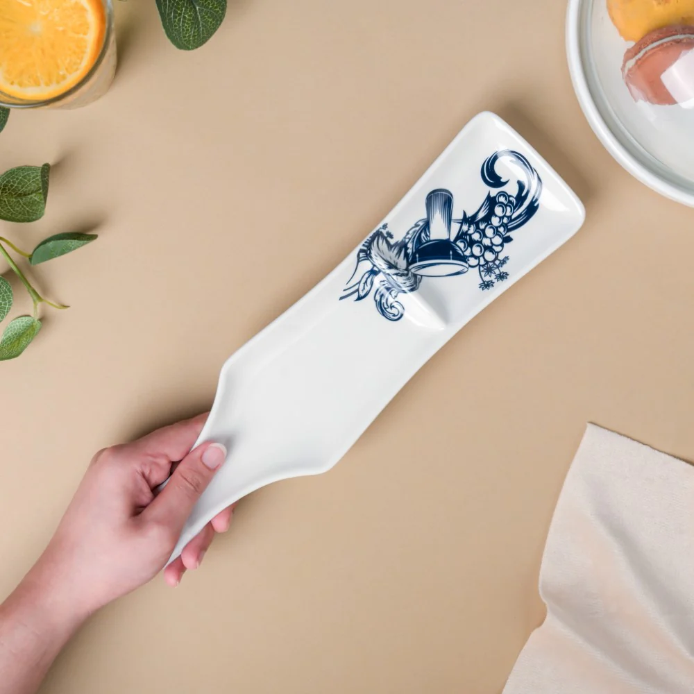 Snack Time Floral Ceramic Section Long Plate White 11.5 Inch - Image 2