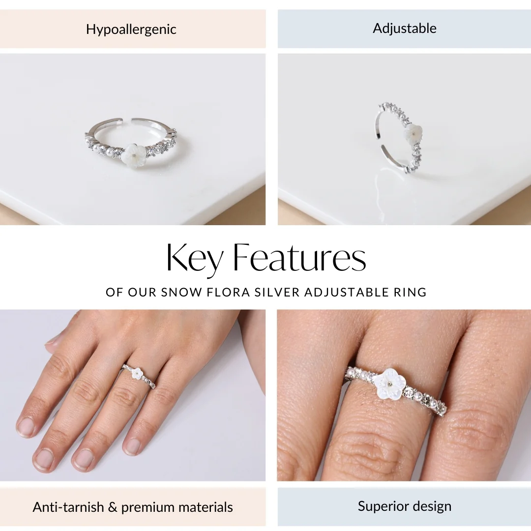 Snow Flora Silver Adjustable Ring - Image 4