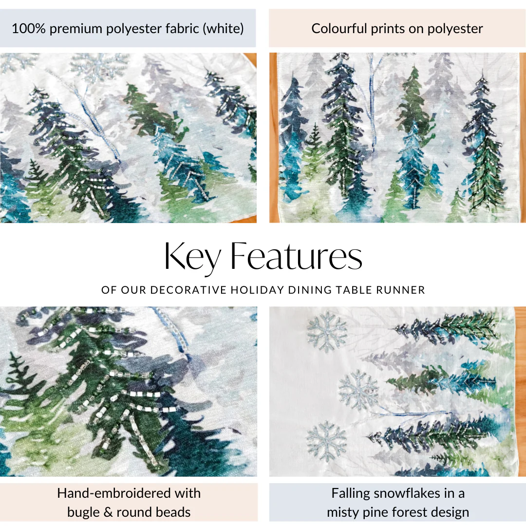 Snowfall In Pine Forest Embroidered Table Runner - Image 3