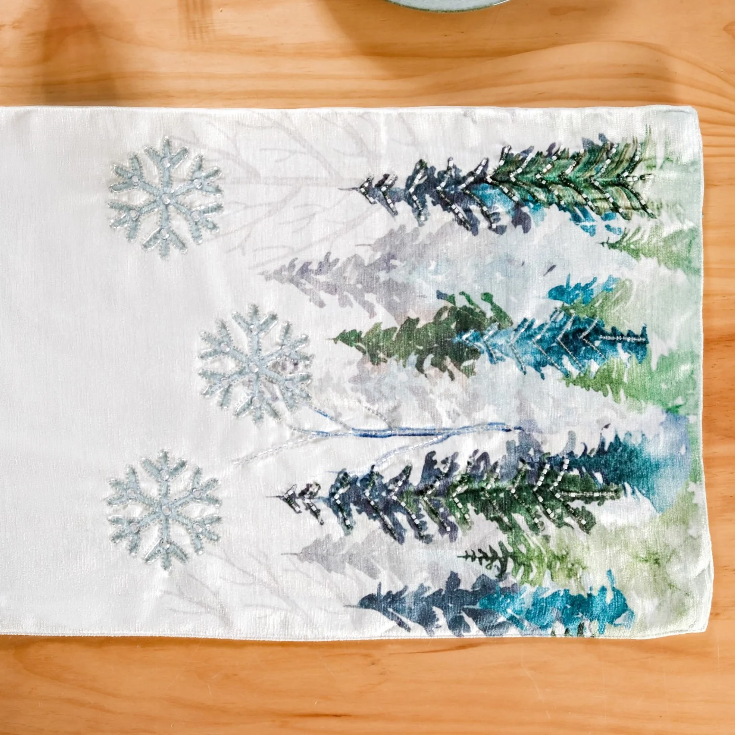 Snowfall In Pine Forest Embroidered Table Runner - Image 8