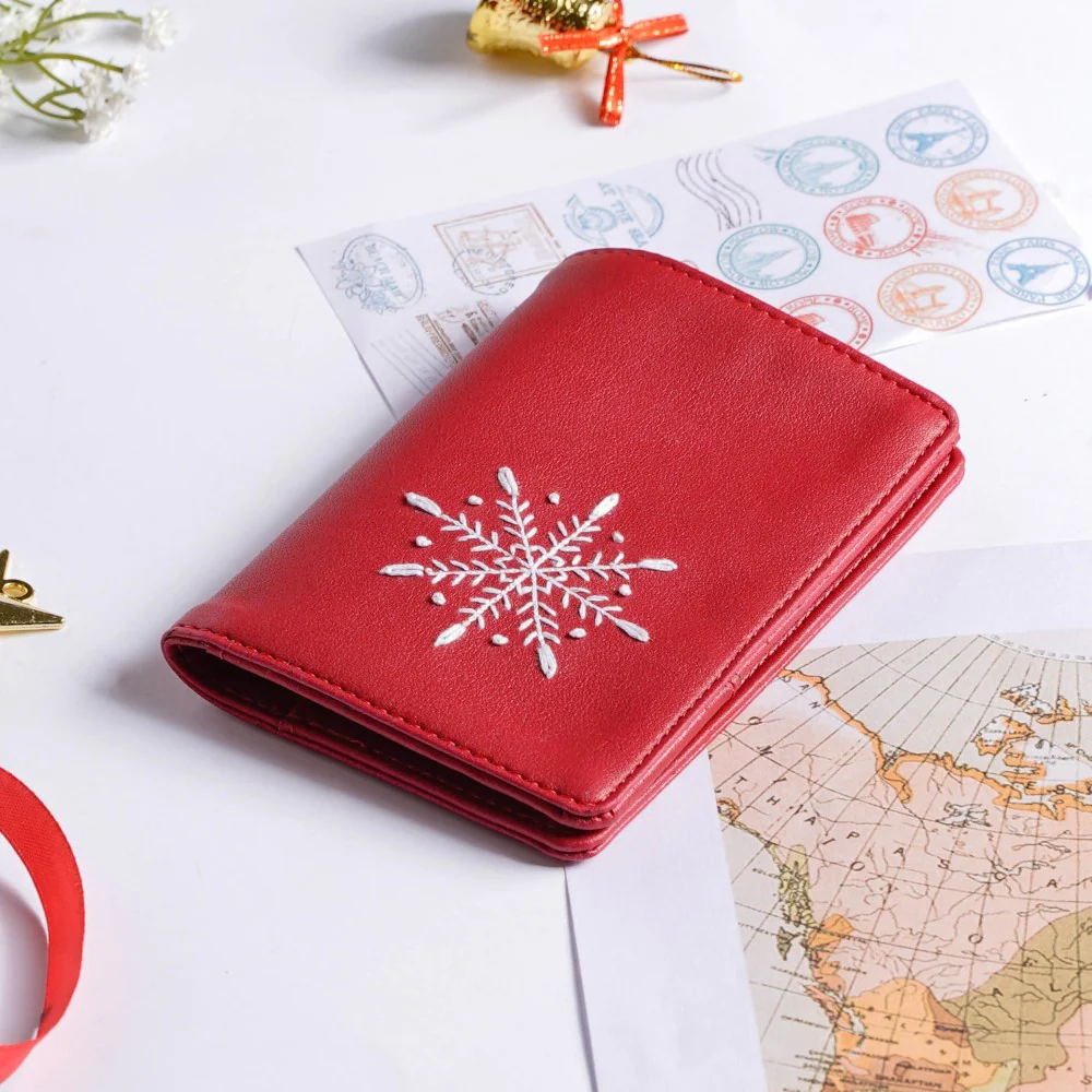Snowflake Embroidered Passport Cover Red - Image 10