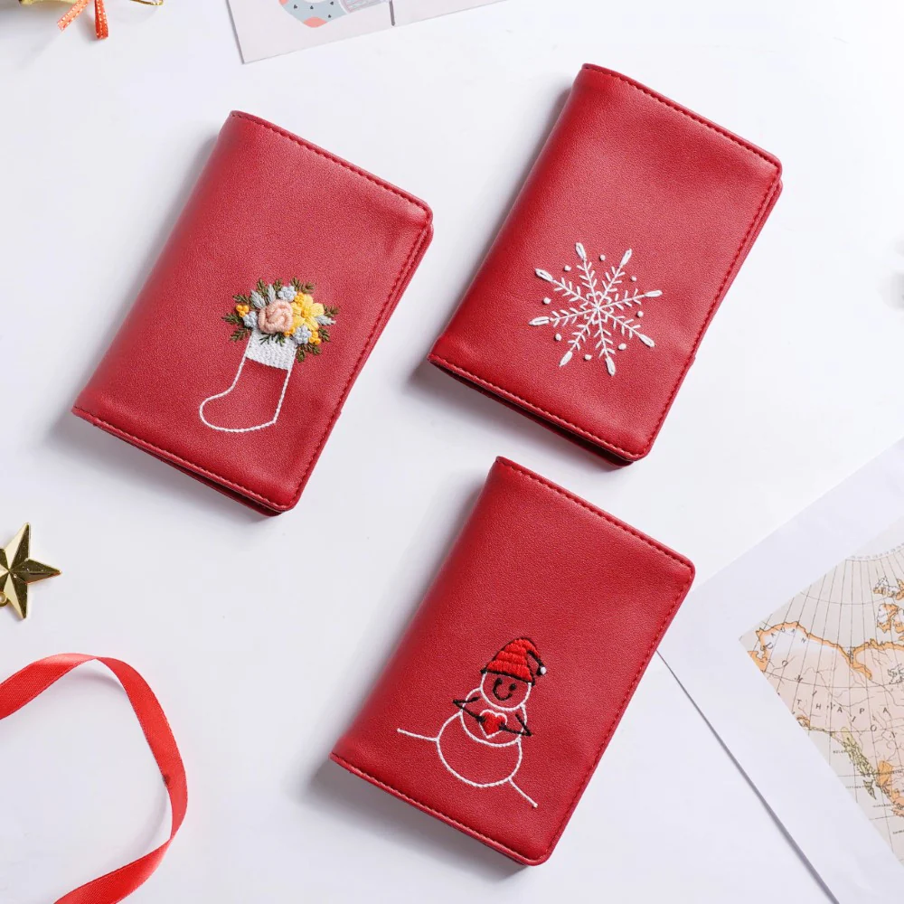 Snowflake Embroidered Passport Cover Red - Image 11