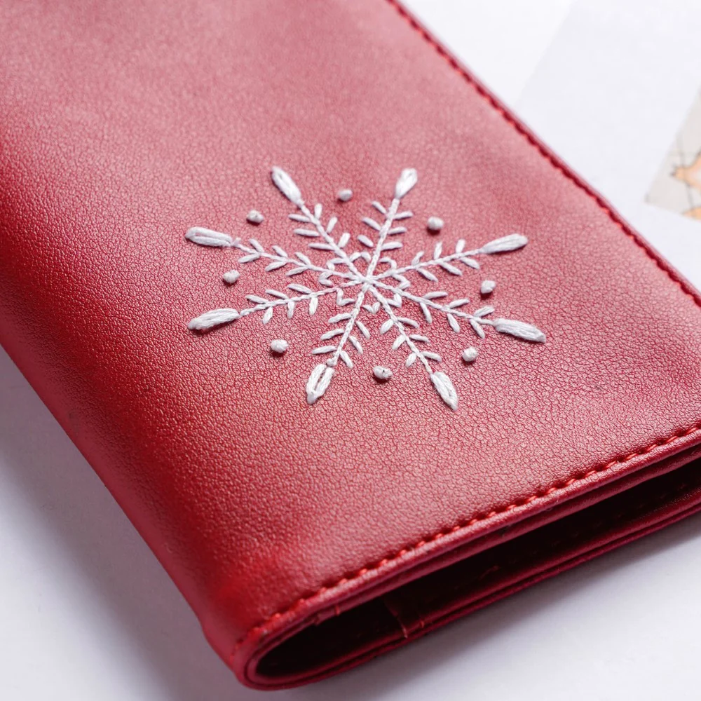 Snowflake Embroidered Passport Cover Red - Image 3