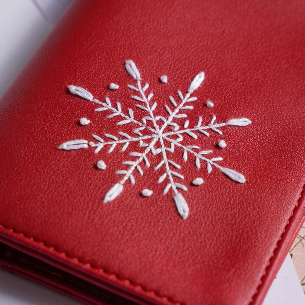 Snowflake Embroidered Passport Cover Red - Image 5